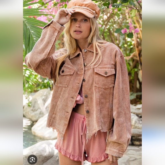 🧸🤎 POL Teddy Bear Brown Raw Edge Distressed Corduroy Jacket - Picture 2 of 2